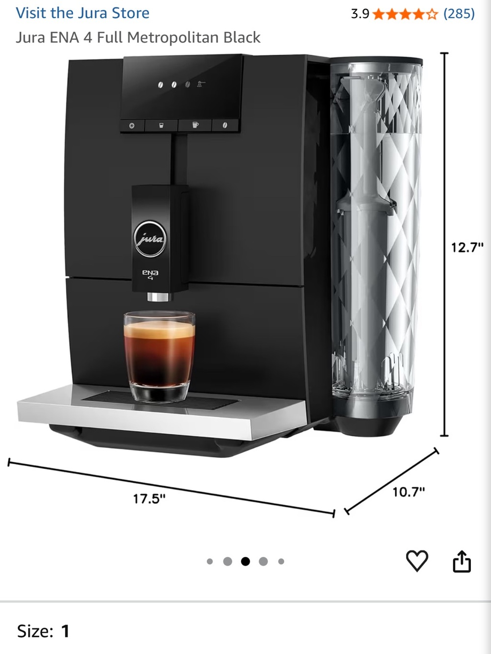 ENA 4 Metropolitan Black Automatic Coffee Machine - Picture 3 of 5